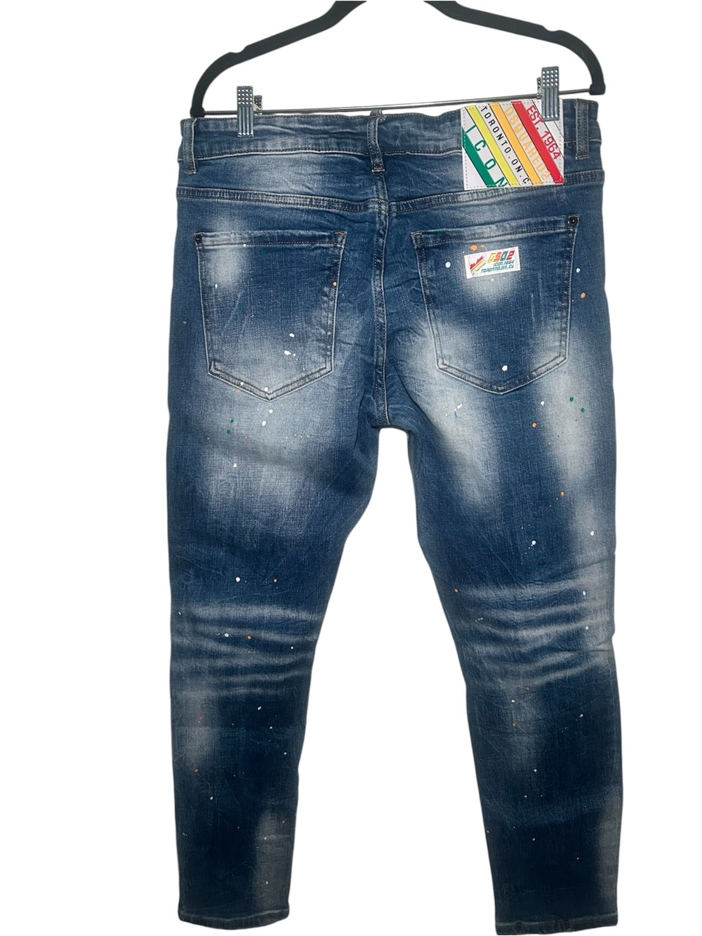 DSQ2 DSQUARED2 Paint Splashed Button Fly crop Men's Jeans 50 Light Blue